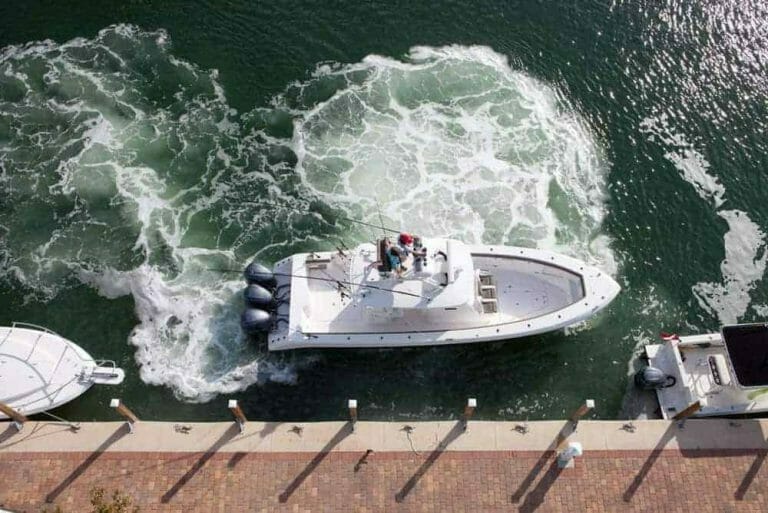 Aerial shot of a boat docking
