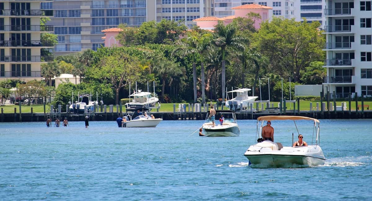 Boats anchored in Lake Boca Raton